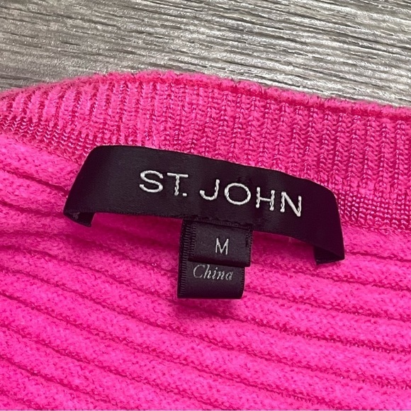 St John Knit Tank Top Crop Ribbed Hot Pink Wool Size M - Picture 7 of 8